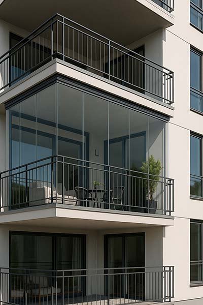 Cortinas de cristal en una terraza de un edificio